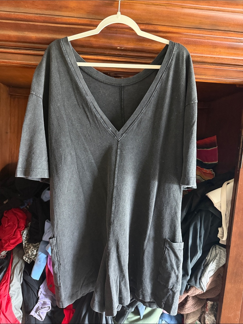 Washed Black Short Sleeve Shorts Romper one piece with Pockets Large like new - Picture 2 of 3